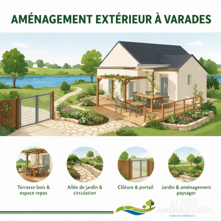 Aménagement extérieur avec terrasse et jardin paysager